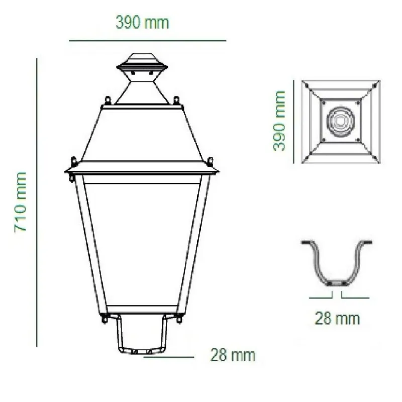 Lampadaire Villa Acier schéma dimensionnel mesures installation mât