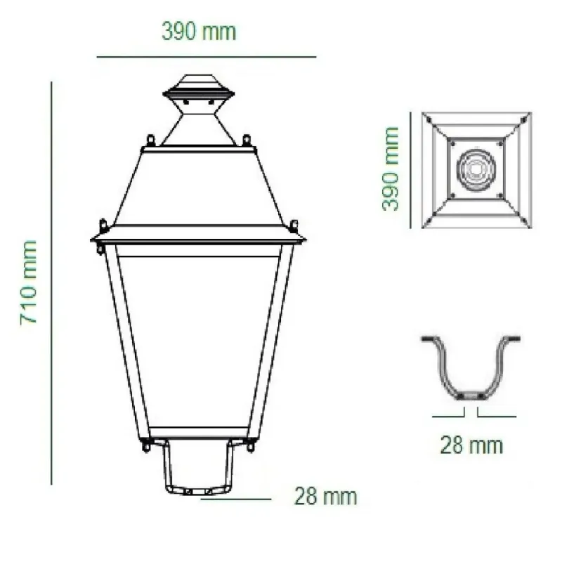 Lampadaire Villa Acier schéma dimensionnel mesures installation mât