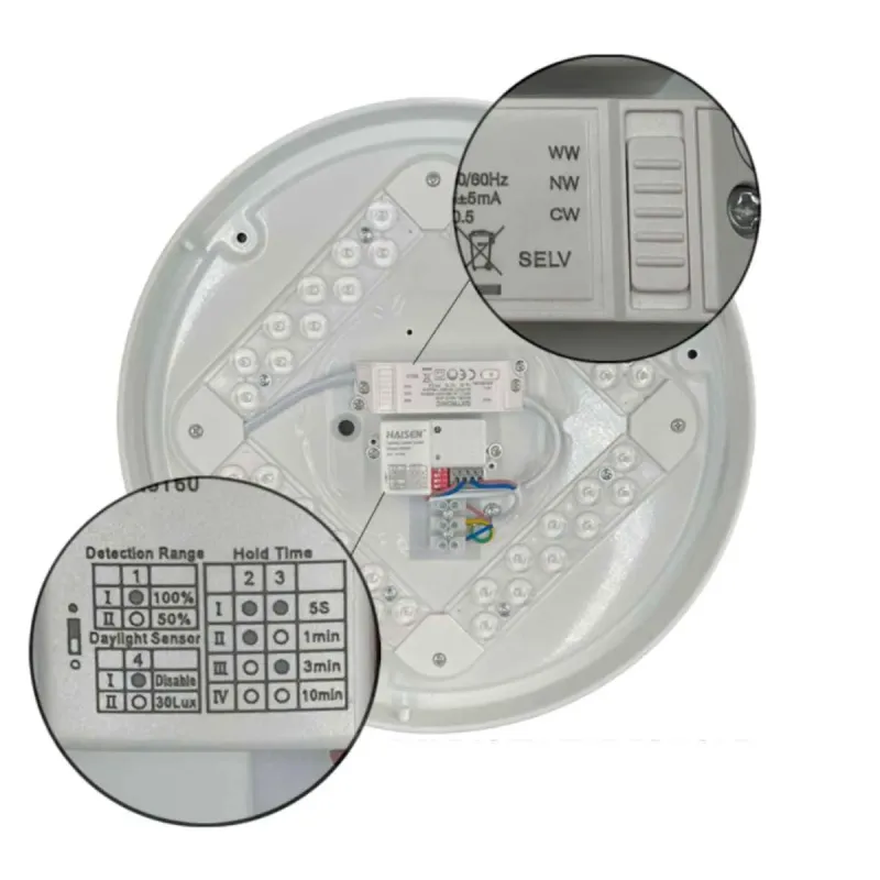 Plafón LED detector radar 24W vista interior módulo sensor y chip OSRAM
