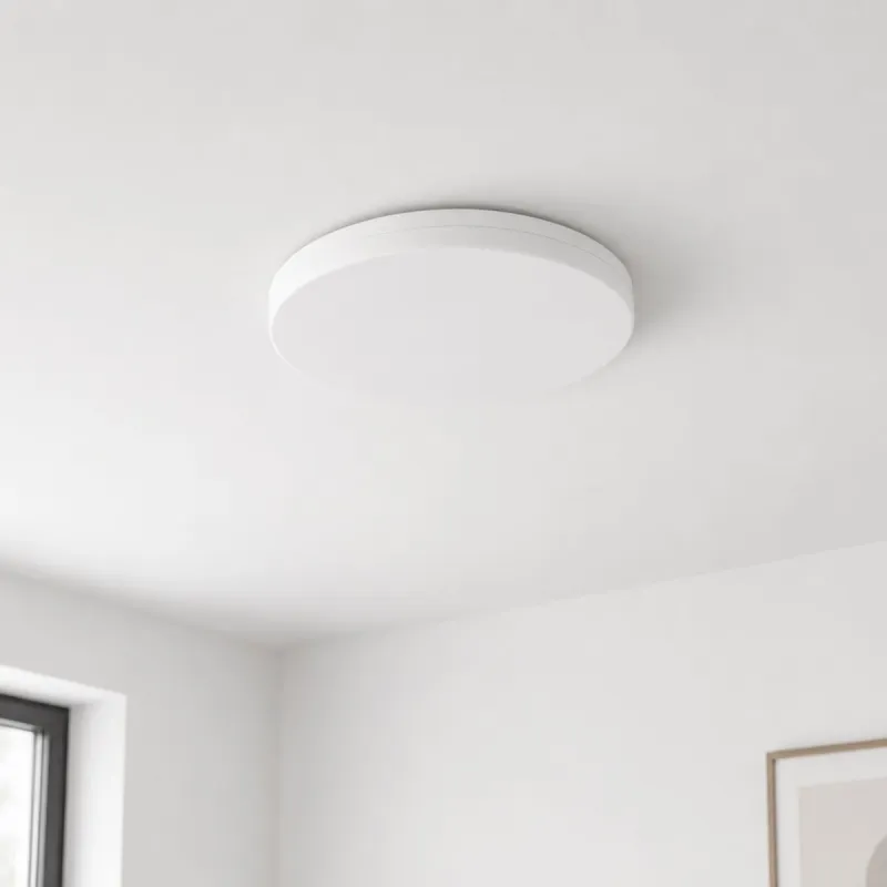 Round LED ceiling light installed on room ceiling with 24W radar sensor