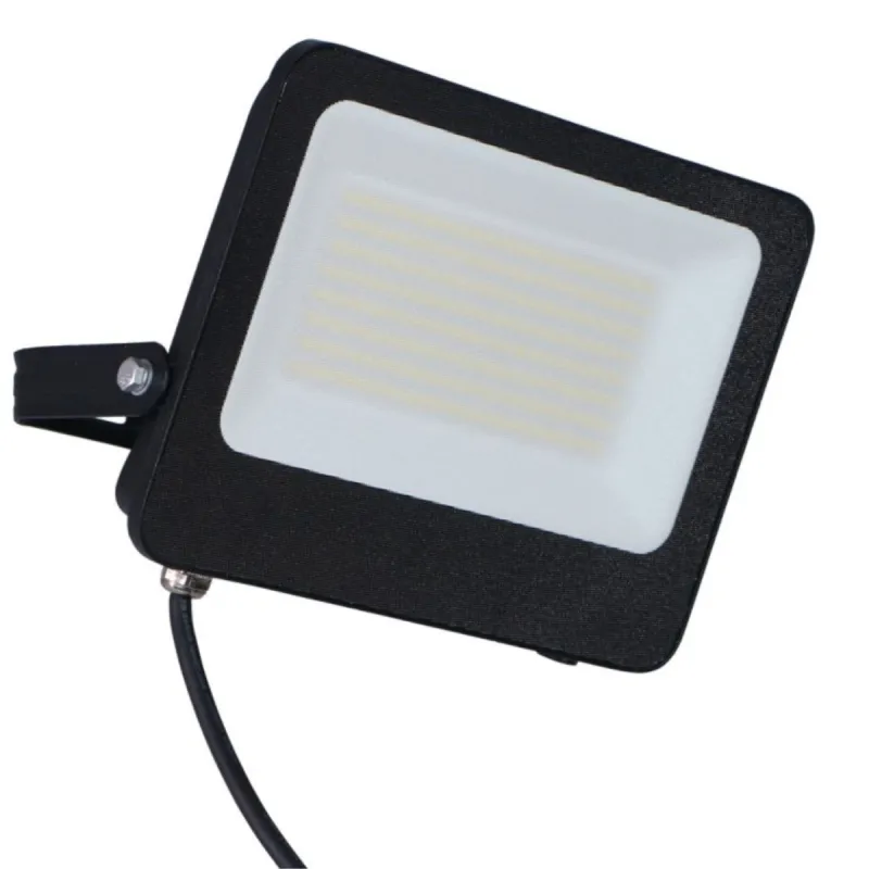 Projecteur LED 100W vue avant avec câble et diffuseur blanc IP65