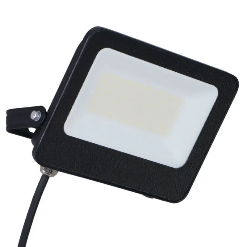 Foco proyector LED 50W vista frontal con cable y panel difusor blanco IP65