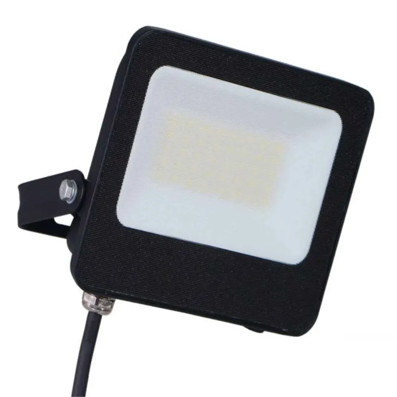 Projetor LED 30W vista frontal com cabo e painel difusor branco IP65