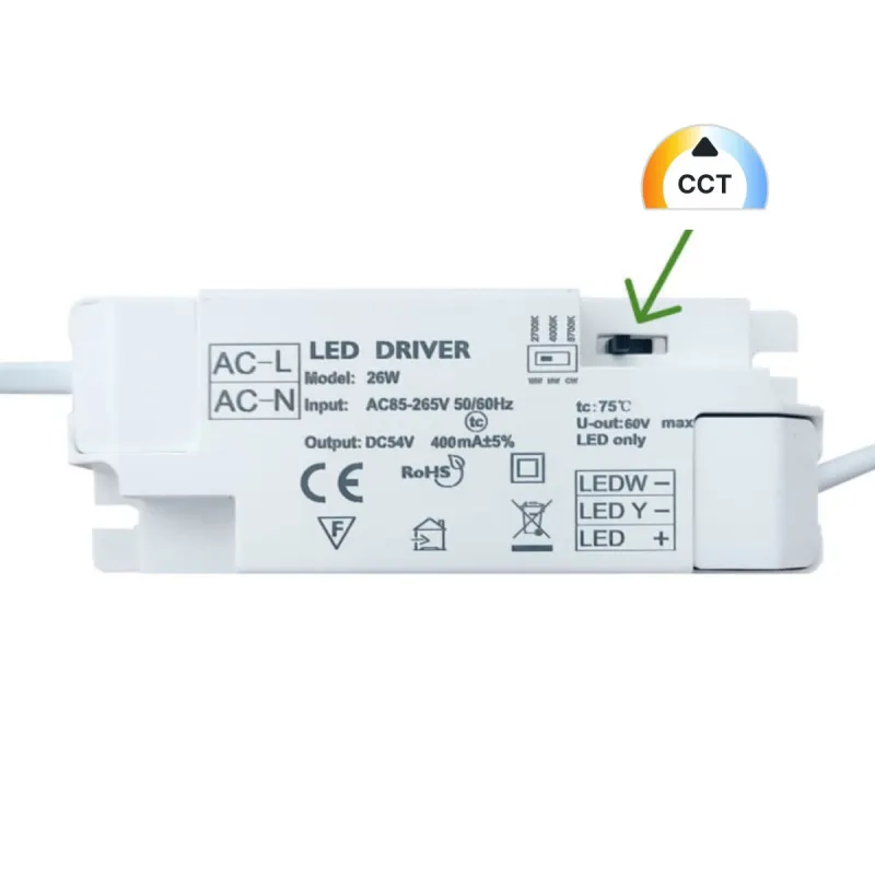 26W CCT LED driver with colour temperature selector 220-240V input output