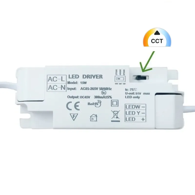 15W CCT LED driver with colour temperature selector 220-240V input output