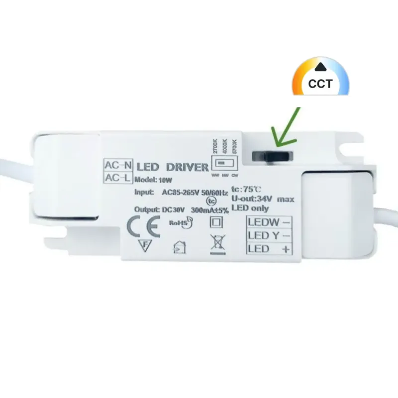 10W CCT LED driver with colour temperature selector 220-240V input output
