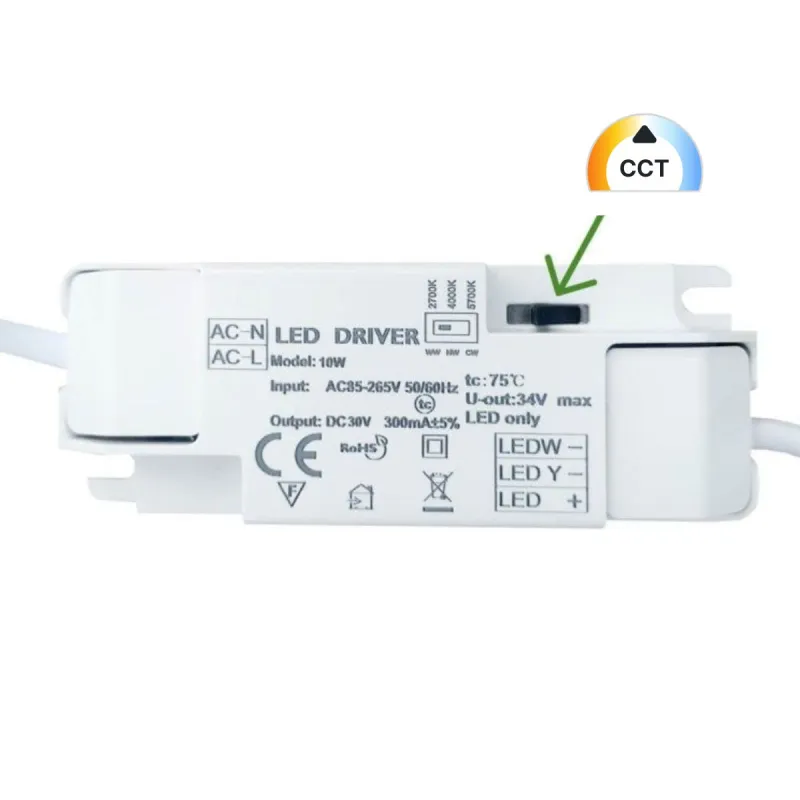 10W CCT LED driver with colour temperature selector 220-240V input output