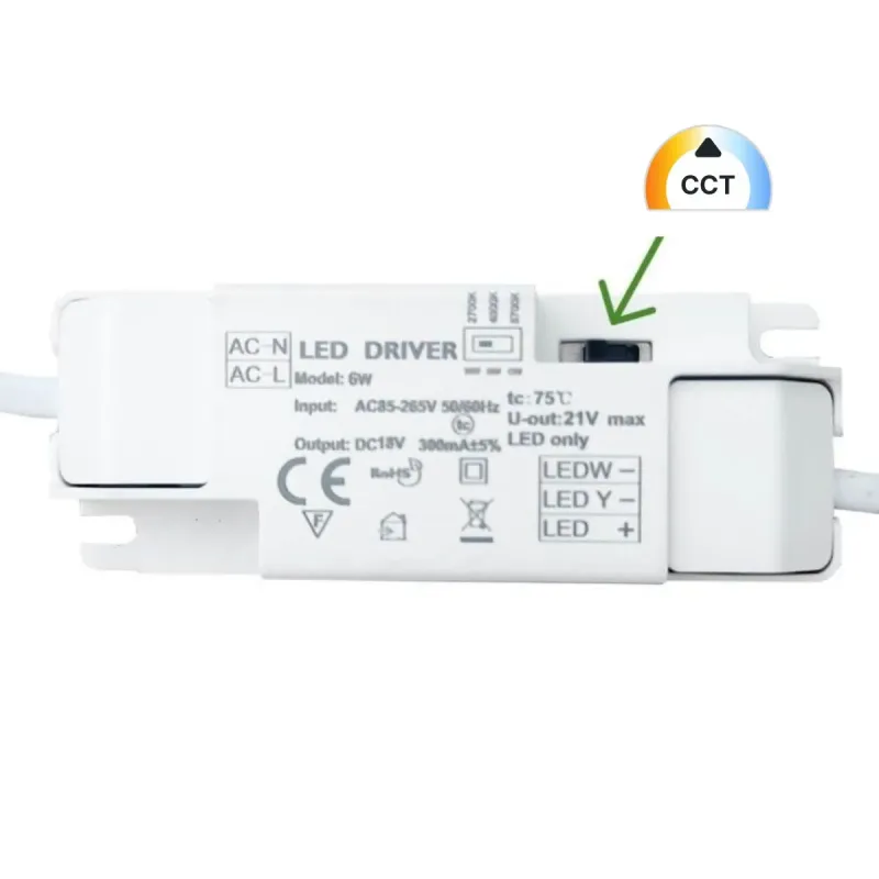 Driver LED 6W CCT seletor de temperatura cor entrada 220-240V para placa