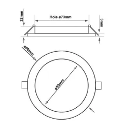 Schéma dimensions dalle LED Slim 6W avec coupe et vue circulaire