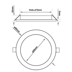 Diagrama dimensional placa LED Slim 6W com corte secção e vista circular
