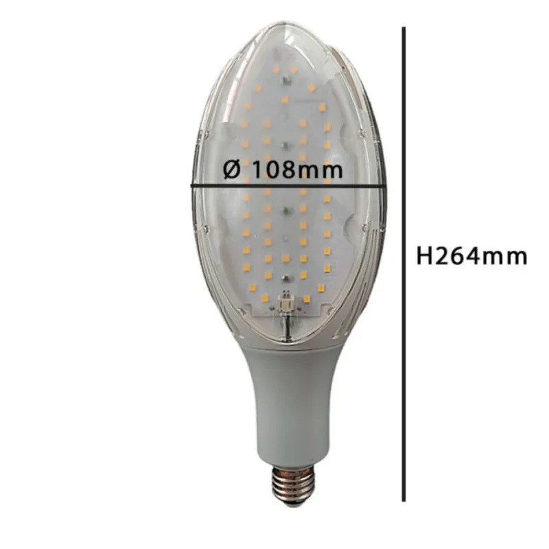Schema dimensionale lampada LED 45W E27 diametro 108mm altezza 264mm per lampioni