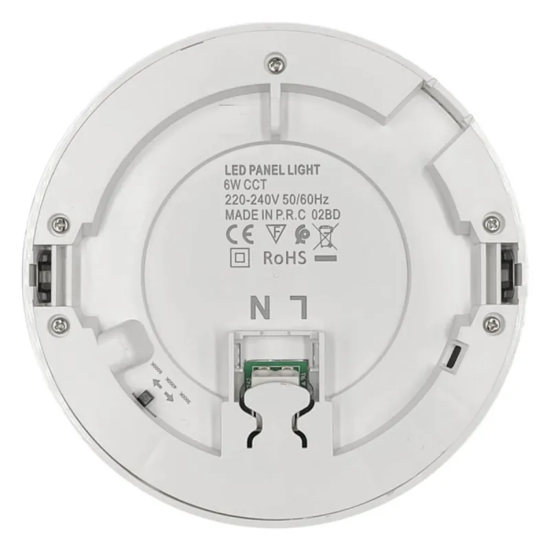Vista posteriore downlight LED 6W CCT 220-240V connettore rapido L-N marcatura CE RoHS
