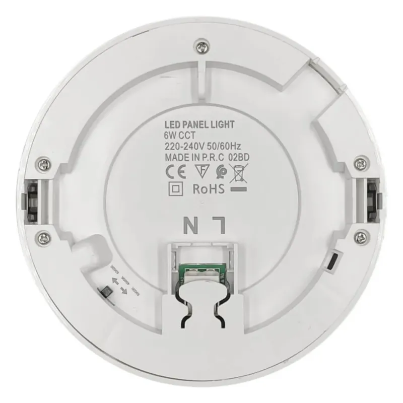 Rear view 6W CCT LED downlight 220-240V with L-N quick connector CE RoHS marking