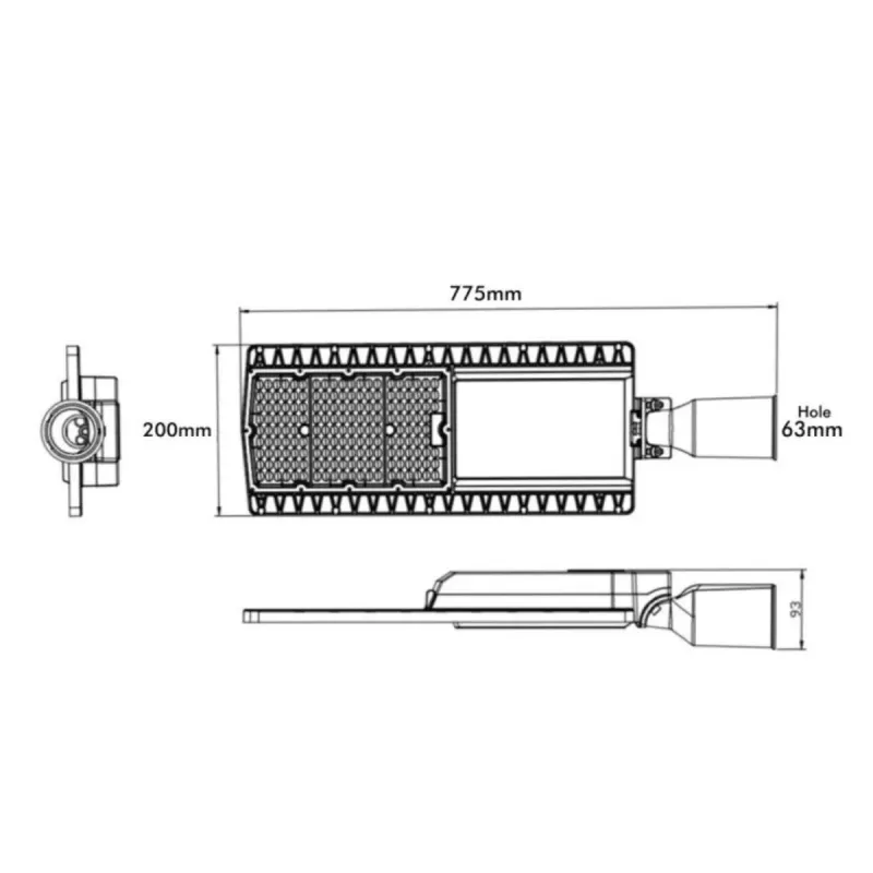 HALLEY 150W LED street light dimensions 775mm length 200mm width 63mm fitting
