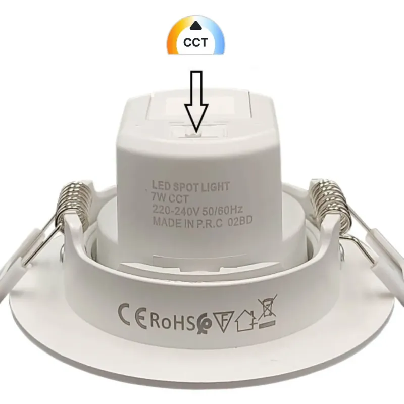 Dettaglio selettore CCT 3000K 4000K 6000K faretto LED 7W orientabile 220-240V
