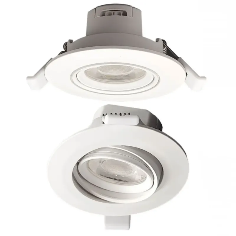 Double vue du spot encastrable LED 7W rond blanc avec basculement