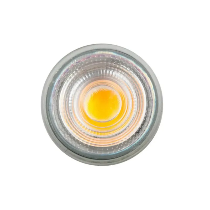 Front view of GU10 LED spotlight 8W with yellow SMD1A1A diode lit
