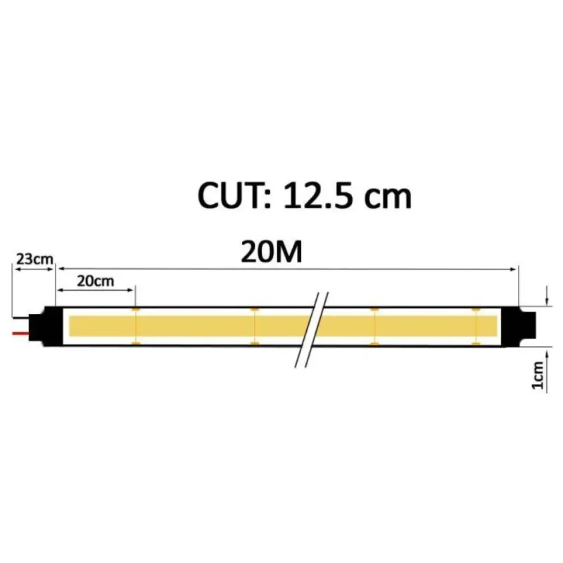 Esquema técnico tira LED COB 220V 14W/m corte cada 12,5cm 20m