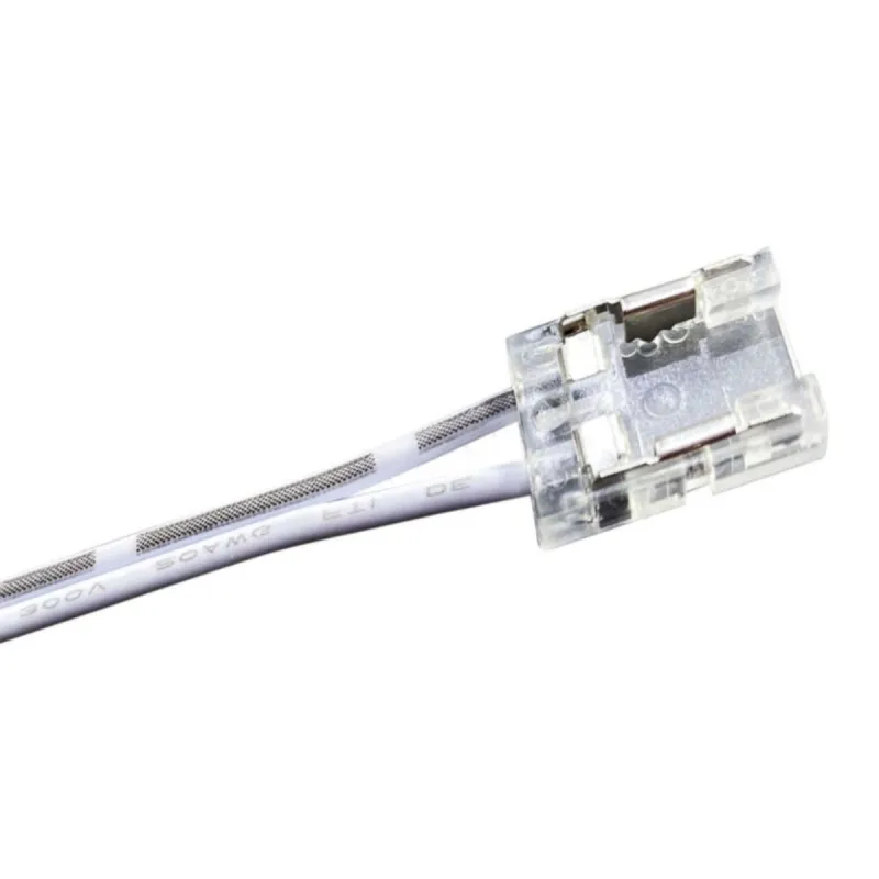Detalhe conector transparente fita LED COB SMD 10mm IP20 cabo conexão