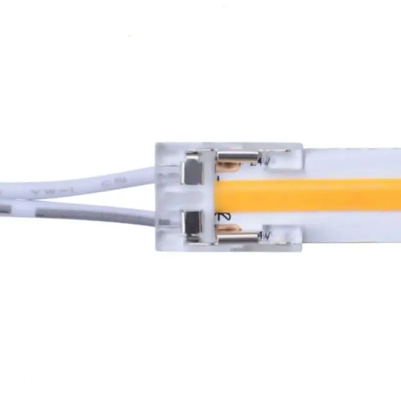 Conector transparente ligado à fita LED COB 10mm IP20 sistema click sem solda