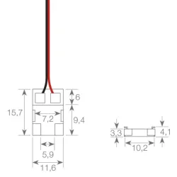Esquema técnico medidas conector transparente fita LED COB SMD 10mm IP20