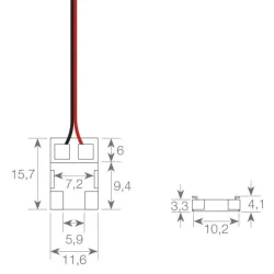 Technical drawing dimensions clear COB SMD LED strip connector 10mm IP20 mm