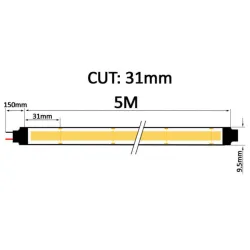 Technical diagram 24V COB LED strip 15W/m cut every 31mm 5m width 9.5mm
