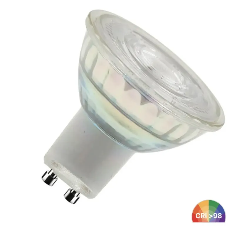 GU10 LED spotlight 8W glass body side view bi-pin base CRI 98 high color rendering professional