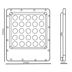 Schéma technique projecteur LED 200W Avant Pro dimensions mesures vue avant et côté installation