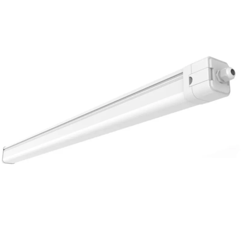 Régua LED 55W com conector lateral SAMSUNG IP65 acabamento branco oficinas armazéns garagens