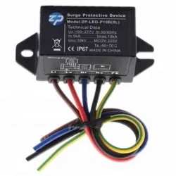 Protetor de sobretensões LED IP67 ZP-LED-P10B com 5 cabos de ligação L N PE até 10kV