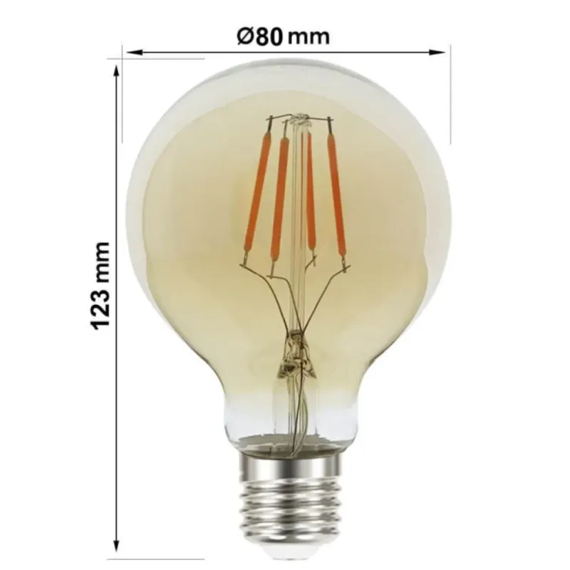 Dimensions ampoule LED globe G80 vintage Ø80mm hauteur 123mm culot E27
