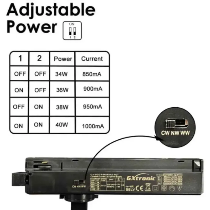 NEW MAYA LED spotlight adjustable power table: 34W, 36W, 38W or 40W via DIP switches