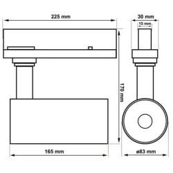 NEW MAYA LED spotlight dimensions: body 165mm, total 225mm, height 170mm and 83mm front diameter