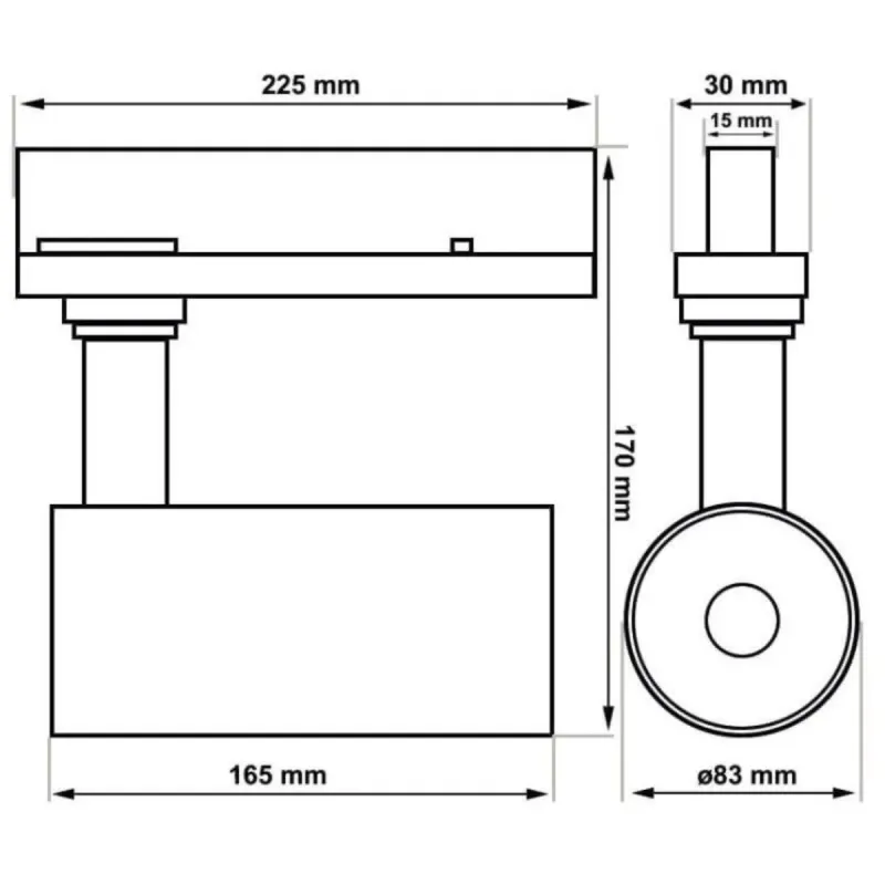 NEW MAYA LED spotlight dimensions: body 165mm, total 225mm, height 170mm and 83mm front diameter