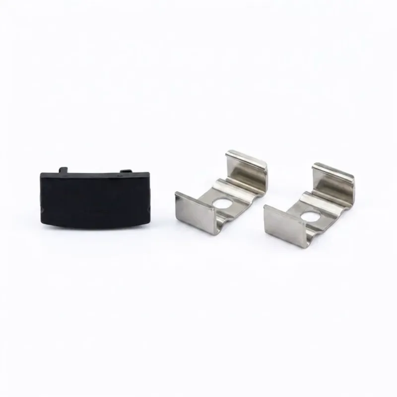Accesorios del perfil de aluminio negro para tiras LED: tapa final y grapas metálicas de sujeción