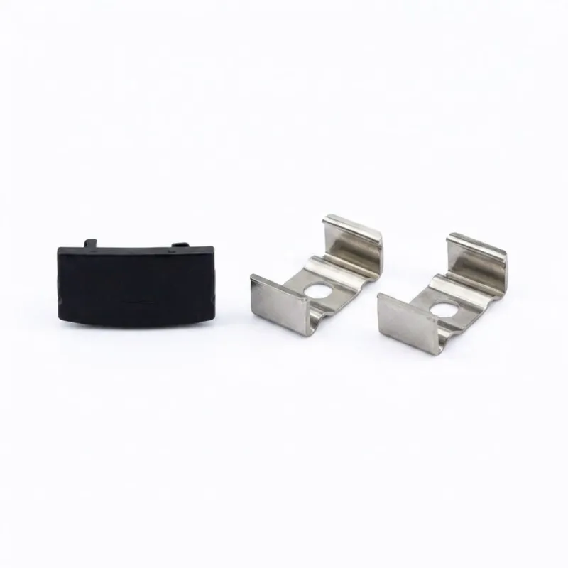 Accessoires du profilé aluminium noir pour rubans LED : embout et clips métalliques de fixation