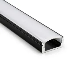 Profilé aluminium noir en saillie pour rubans LED avec diffuseur opale, vue de la section en U