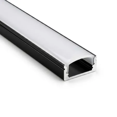 Black surface aluminium profile for LED strips with opal diffuser, U-section view