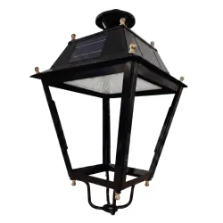 Lampione solare LED Villa 200W nero con pannello solare integrato e ottica LED, stile classico