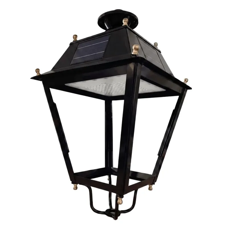 Villa 200W black solar LED street light with integrated solar panel and LED optic, classic style