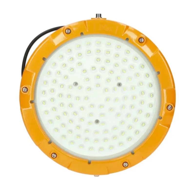 Campana LED UFO ATEX 200W de perfil con aletas de disipación y prensaestopas