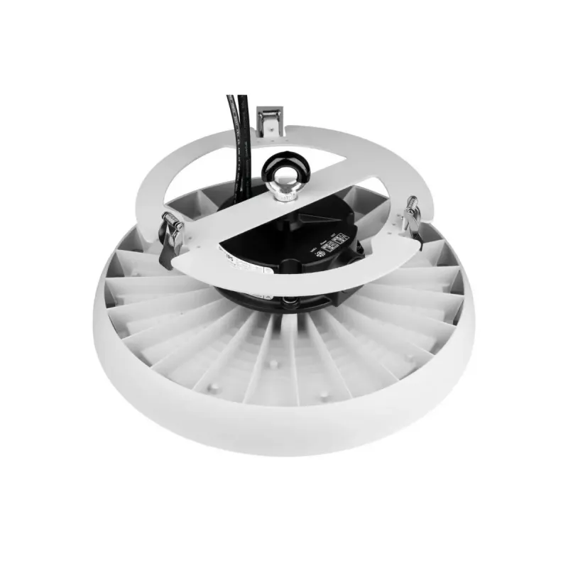 Vue frontale cloche LED UFO encastrable avec clip de fixation faux plafond