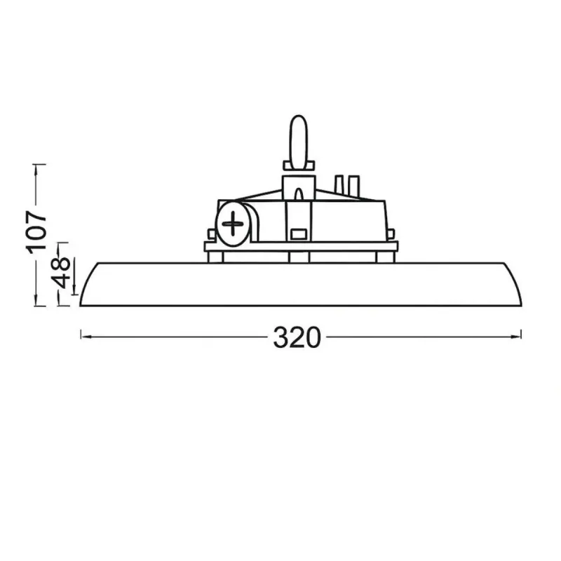 Disegno tecnico campana LED UFO MOONLIGHT 320mm diametro 107mm altezza incasso