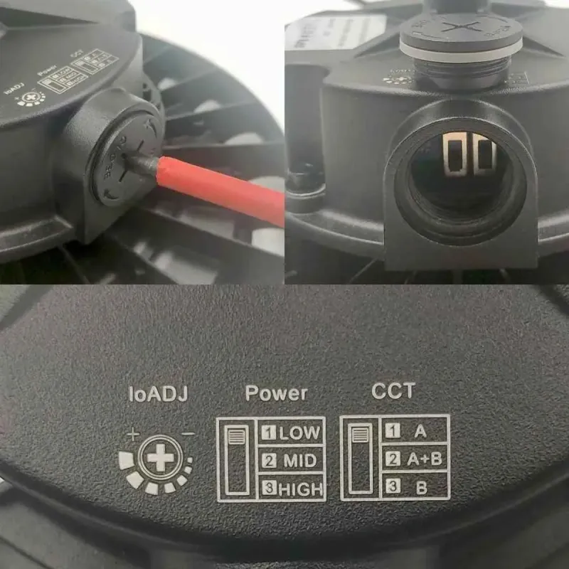 Dettaglio connettore stagno e selettori Power CCT campana UFO incasso