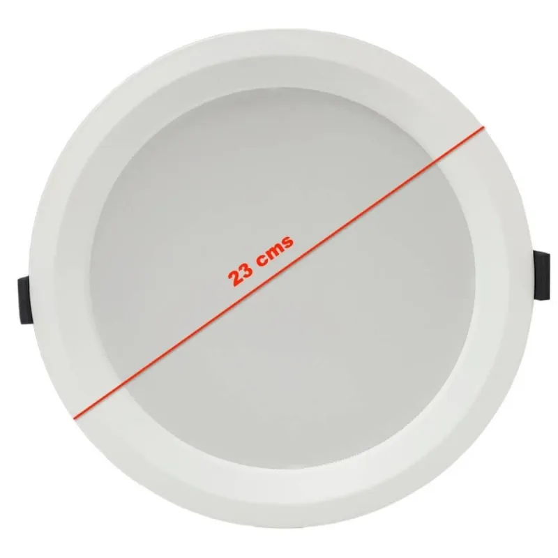 Round LED downlight 40W outer diameter measurements technical specifications front view dimensions
