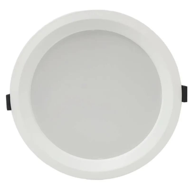 Round LED downlight 40W front view white frame opal diffuser uniform office lighting professional