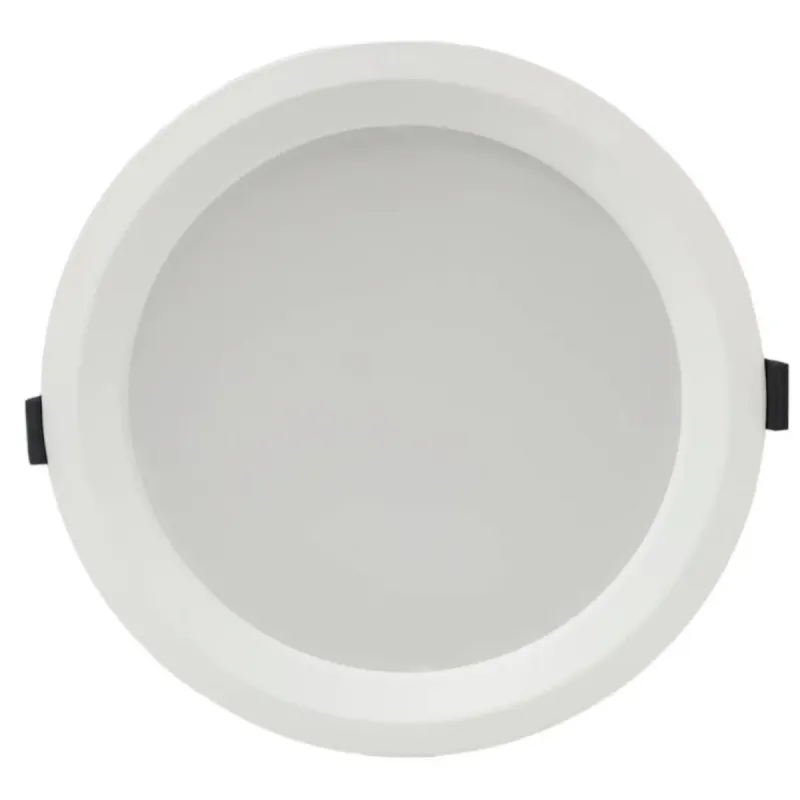 Round LED downlight 40W front view white frame opal diffuser uniform office lighting professional