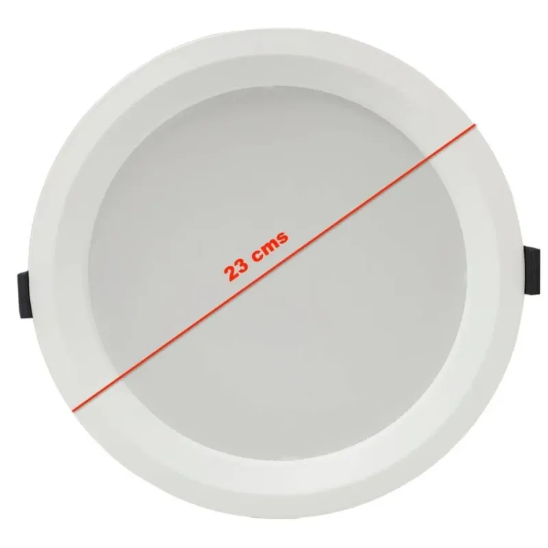 Round LED downlight 40W outer diameter measurements technical specifications front view dimensions