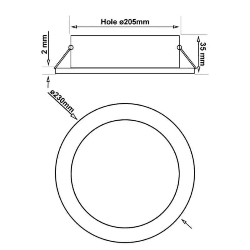 Technical drawing LED downlight 40W installation dimensions ceiling cutout diameter recessed mount